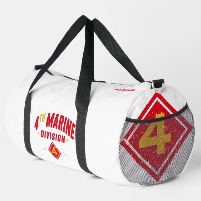 4th Marine Division "Fighting Fourth" White Custom Duffle Bag (Right Corner)
