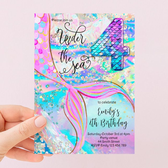 4th Mermaid Birthday Under the Sea Invitation (Creator Uploaded)