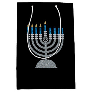 4th Night of Hanukkah Glitter Medium Gift Bag