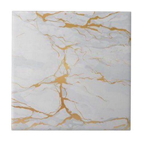 4th of 4 Gold Veined White Faux Marble 45  6 Ceramic Tile