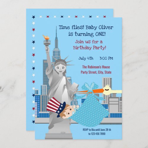 4th of July 1st Birthday Boy Party  Invitation