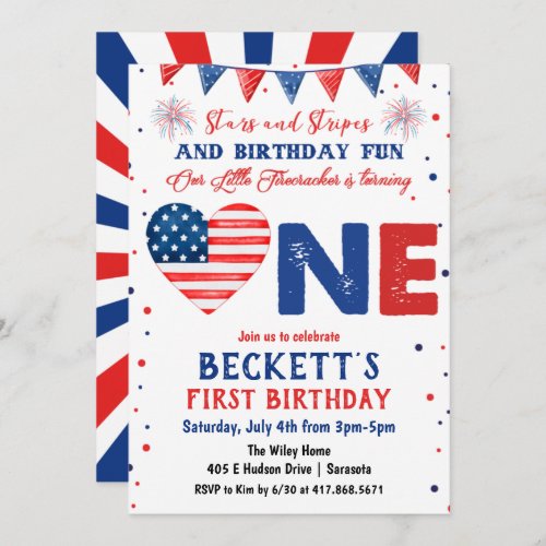 4th of July 1st Birthday Invitation