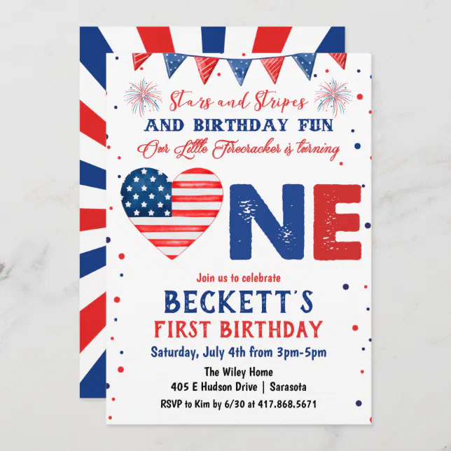 4th of July 1st Birthday Invitation | Zazzle