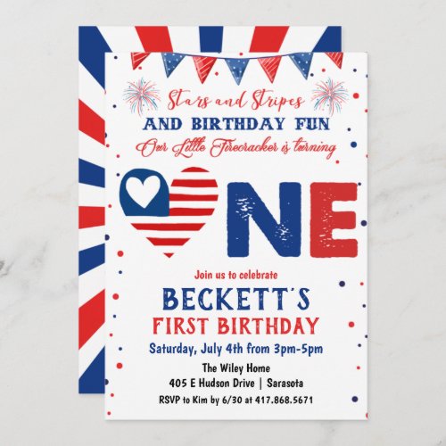 4th of July 1st Birthday Invitation