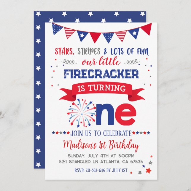 4th of July 1st Birthday Invitation (Front/Back)