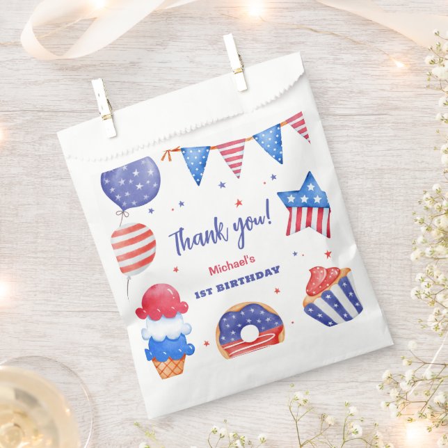 4th of July 1st Birthday Party Favor Bag (Clipped)