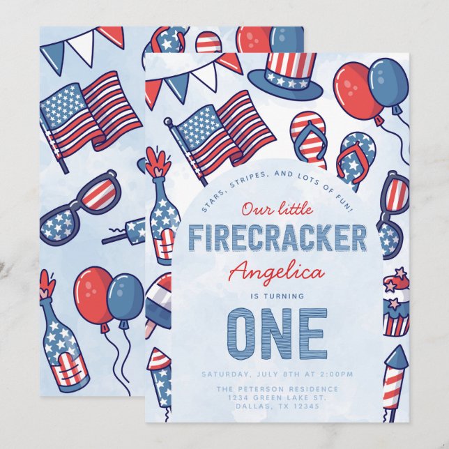 4th of July 1st Birthday Party Invitation (Front/Back)