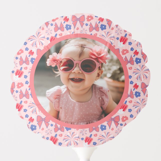 4th of July 1st Birthday Photo Party Balloon (Front)