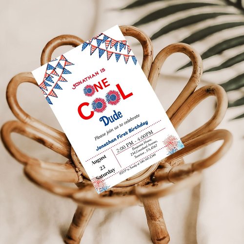 4th of july 1st birthday red white  blue patriotic invitation