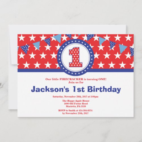 4th of July 1st First Birthday Invitation