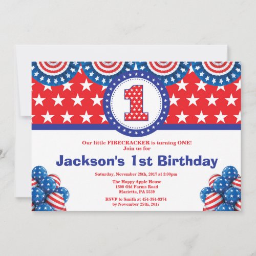 4th of July 1st First Birthday Invitation