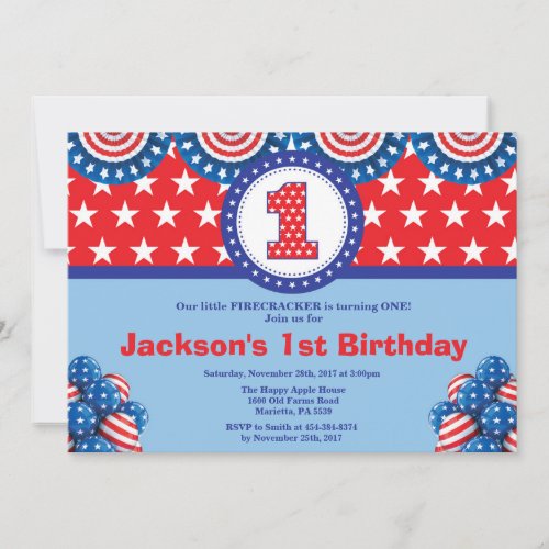 4th of July 1st First Birthday Invitation