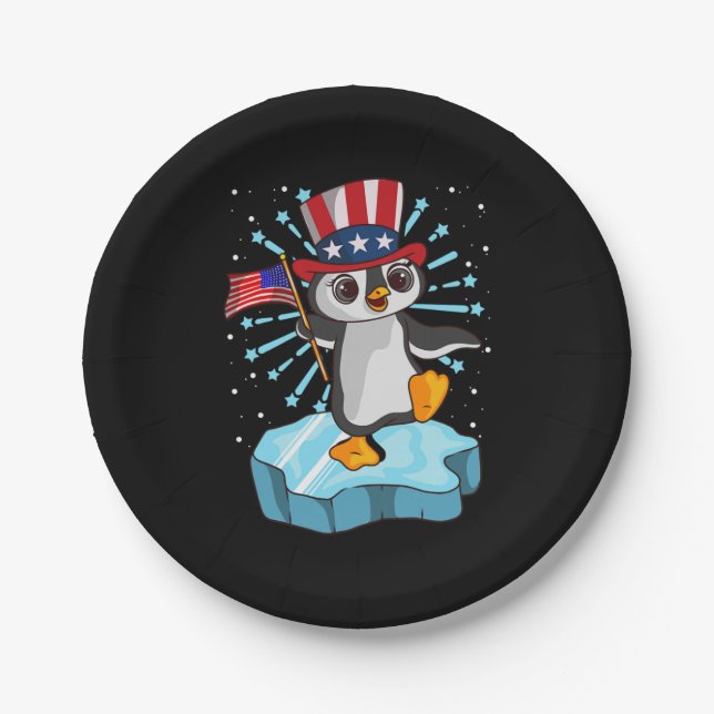 4th Of July 2021 Penguin Paper Plates (Front)