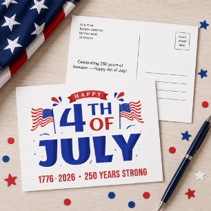 4th of July 250 Years of Freedom 1776 2026 Postcard