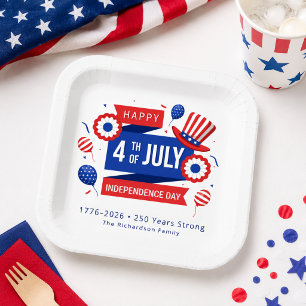 4th of July 250th Anniversary Family Paper Plates