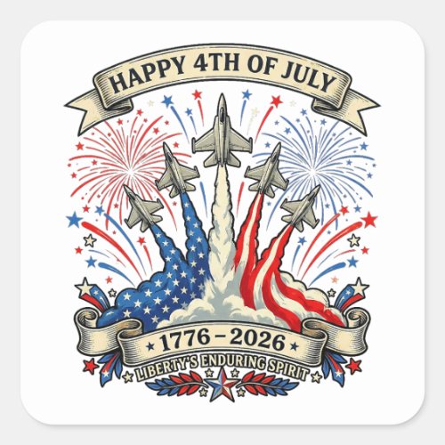4th of July 250th Anniversary Patriotic Jets  Square Sticker