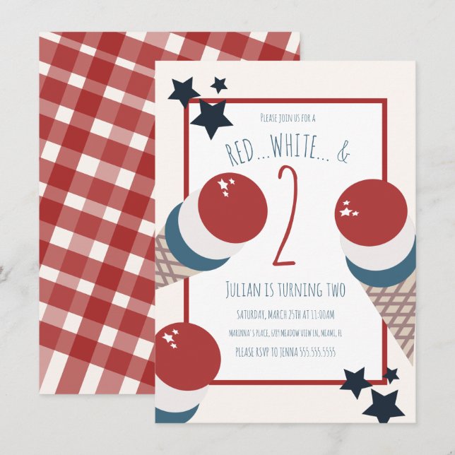 4th of July 2nd Birthday Ice Cream and Stars Invitation (Front/Back)