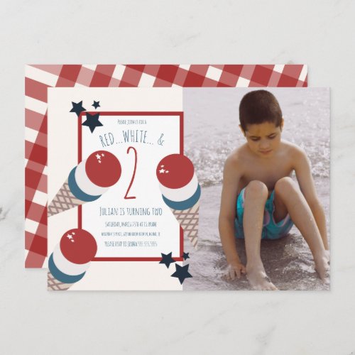 4th of July 2nd Birthday Ice Cream and Stars Photo Invitation