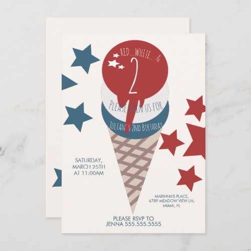 4th of July 2nd Birthday Ice Cream Stars Invitation