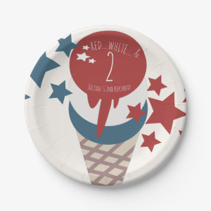 4th of July 2nd Birthday Ice Cream Stars  Paper Plates