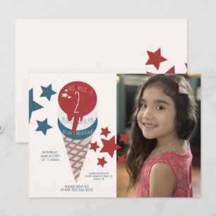 4th of July 2nd Birthday Ice Cream Stars Photo Invitation