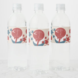 4th of July 2nd Birthday Ice Cream Stars Water Bottle Label