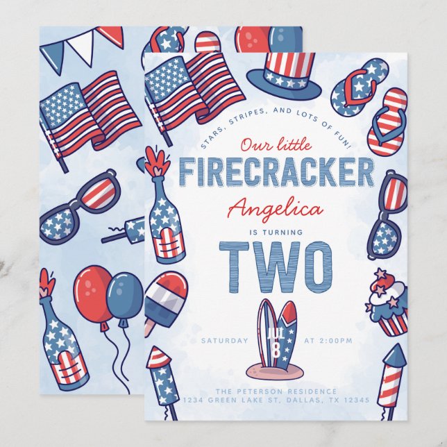 4th of July 2nd Birthday Party Invitation (Front/Back)