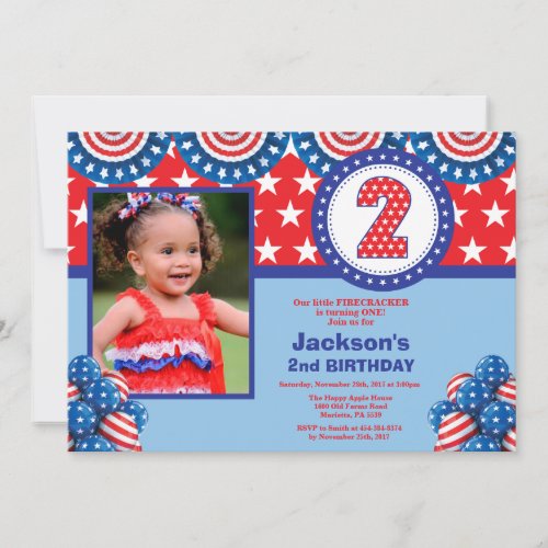 4th of July 2nd Second Birthday Invitation