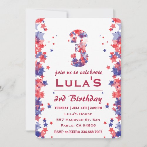 4th Of July 3rd Birthday Party Invitation