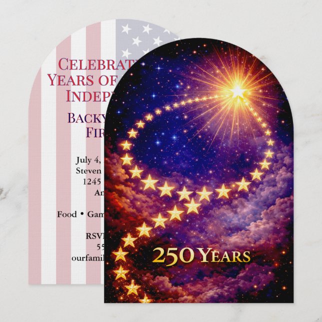 4th of July 50 Stars 250 Years USA BBQ Party Arch Invitation (Front/Back)