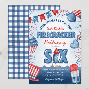 4th of July 6th Birthday Party Invitation Card