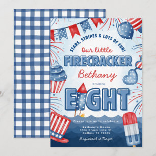 4th of July 8th Birthday Party Invitation Card