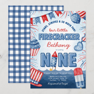 4th of July 9th Birthday Party Invitation Card