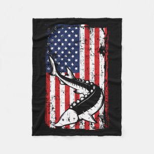4th Of July Aamerican Flag Sturgeon Fishing Dad Fleece Blanket