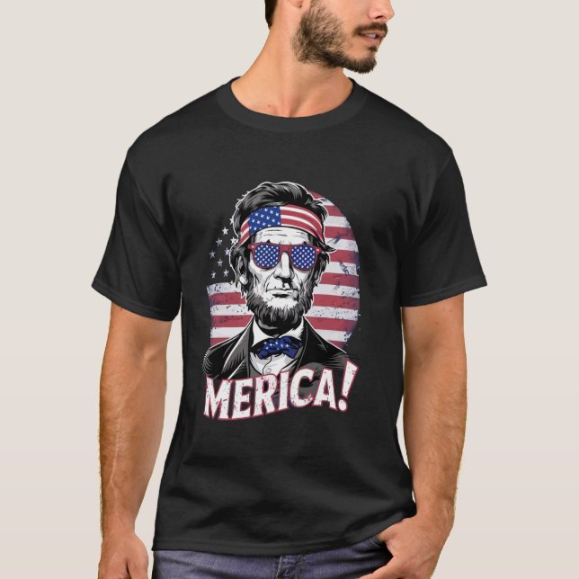 4th of July Abraham Lincoln Sunglasses American Fl T-Shirt (Front)