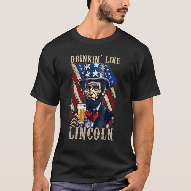 4th Of July Abraham Lincoln Sunglasses American Fl T-Shirt (Front)