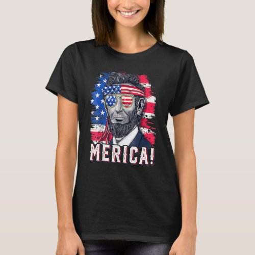 4th Of July Abraham Lincoln Sunglasses American Fl T_Shirt