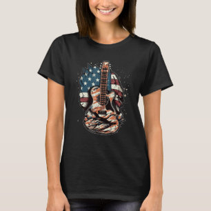 4th Of July Acoustic Guitar USA Flag Guitarist Roc T-Shirt
