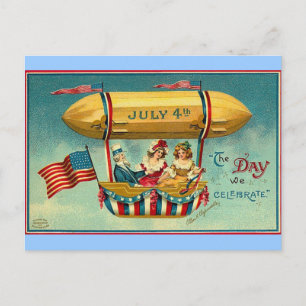 4th of July - Airship - Vintage art Postcard