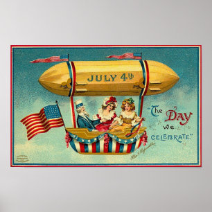 4th of July - Airship - Vintage Art Poster