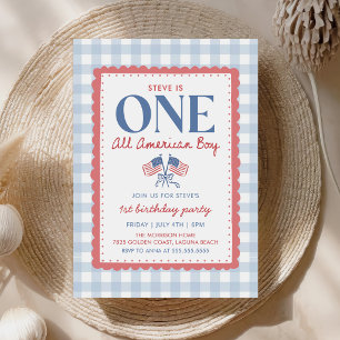 4th of July All American Boy 1st Birthday Invitation