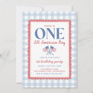 4th of July All American Boy 1st Birthday Invitation