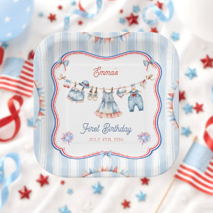 4th of July All American Girl 1st Birthday Paper Plates
