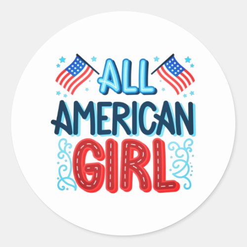 4th of July All American Girls Classic Round Sticker