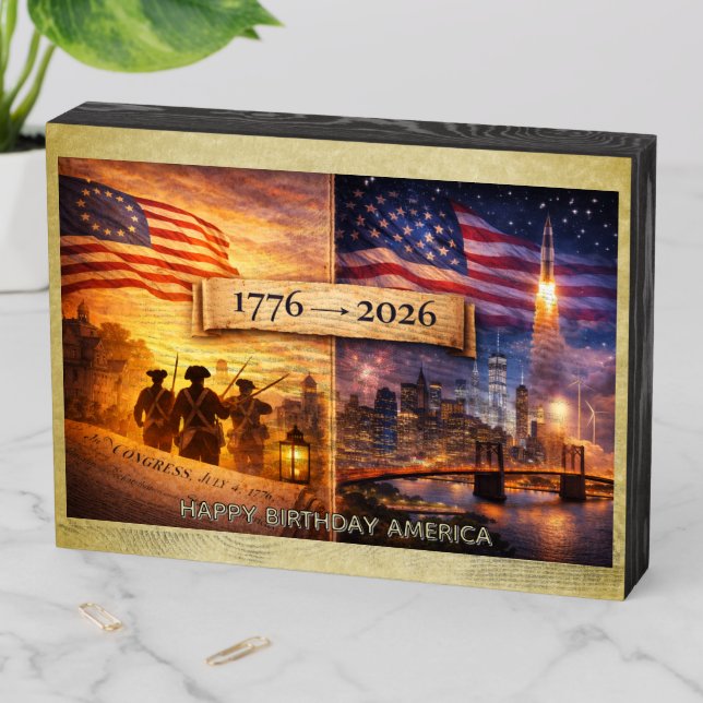 4th of July America 1776 to 2026 USA 250th Party Wooden Box Sign (In Situ Horizontal)