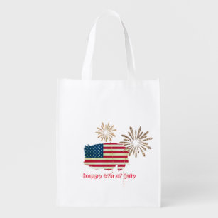 4th of July America Flag Gold Glitter re-usable Grocery Bag