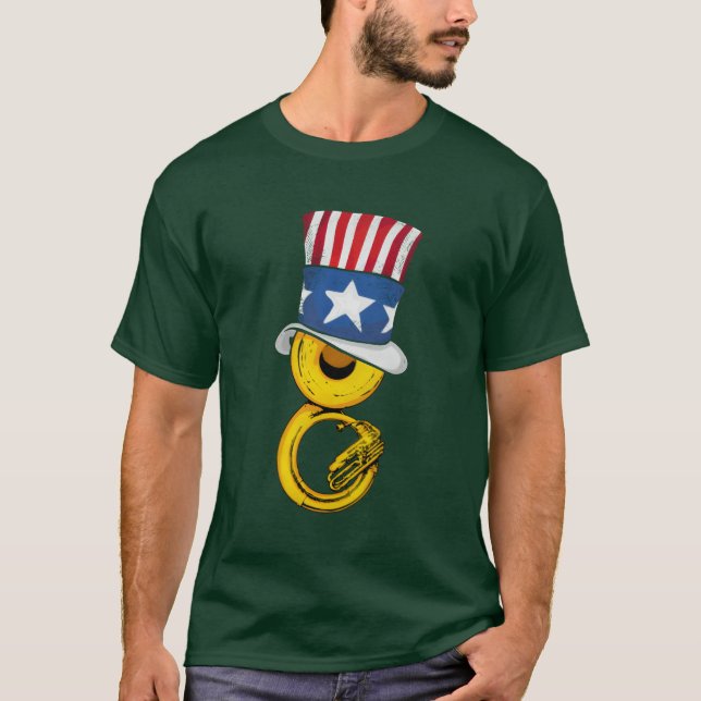 4th Of July America Men Marching Band Sousaphone f T-Shirt (Front)