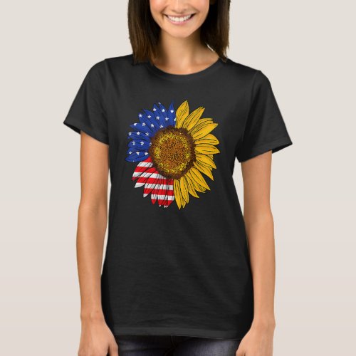 4th Of July America Sunflower Us Patriotic America T_Shirt