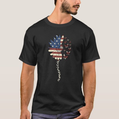 4th Of July America Sunflower Us Patriotic America T_Shirt