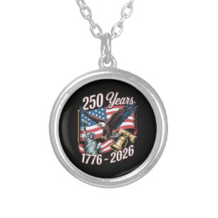 4th of July America US Patriotic Eagle Silver Plated Necklace